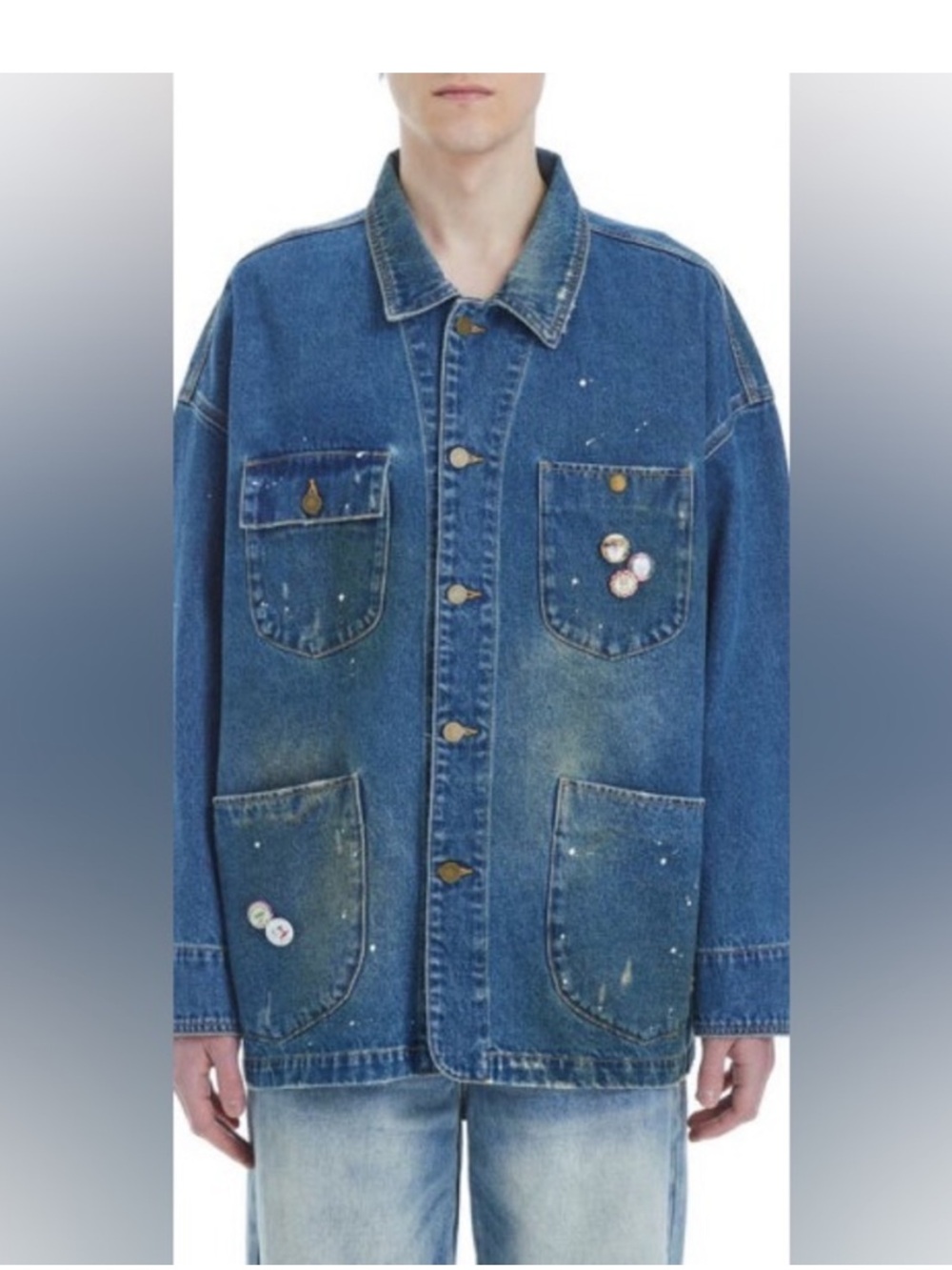Found Blue Denim Button-Up Jacket with Patch Pockets - Picture 5 of 6